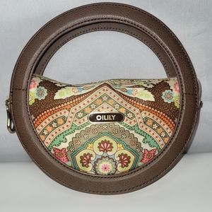 OILILY Folding City Handbag Purse Brown/Green/Pink